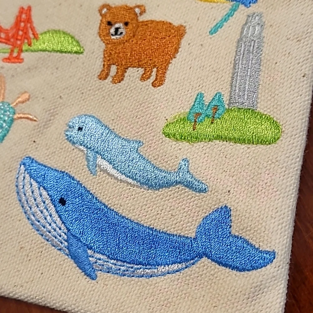 Anthropologie Canvas Embroidered San Francisco! Makeup Bag - NEW